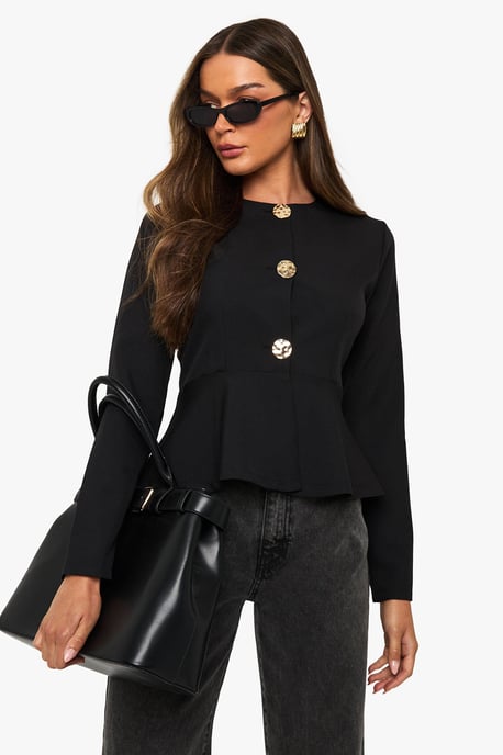 Gold Button Peplum Tailored Top - Image 1