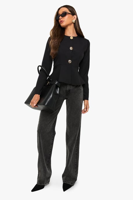 Gold Button Peplum Tailored Top - Image 3