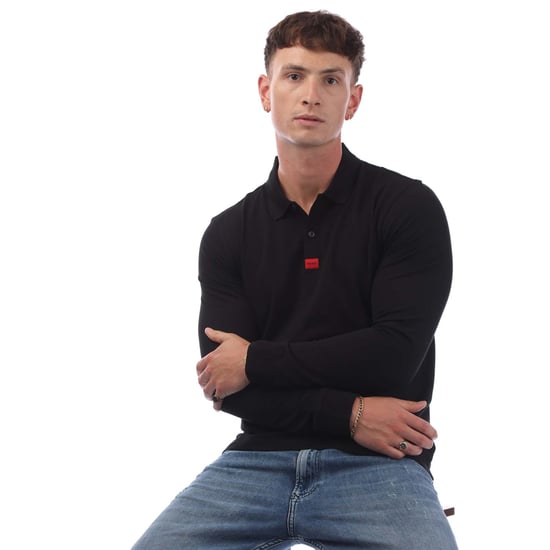 Men's Hugo Boss Deresolo222 Long Sleeve Polo Shirt in Black - Image 4