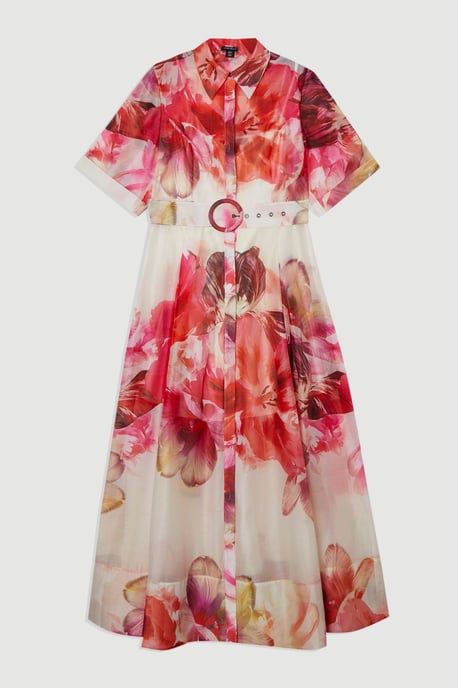 Floral Organdie Woven Midi Shirt Dress - Image 4