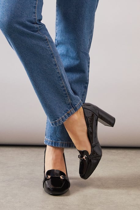 Wide Fit Lucky Faux Patent Leather High Block Heeled Loafers - Image 2