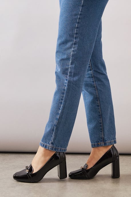 Wide Fit Lucky Faux Patent Leather High Block Heeled Loafers - Image 3