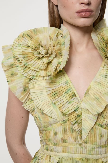 Tall Crinkle Pleat Border Print Mini Dress With Rosette Detail - Image 3