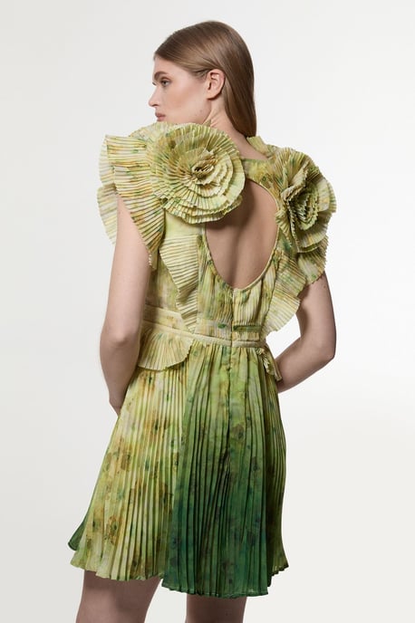 Tall Crinkle Pleat Border Print Mini Dress With Rosette Detail - Image 5