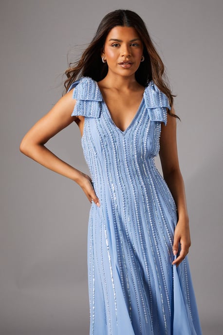 Petite Bow Shoulder Embellished Midi Dress - Image 2