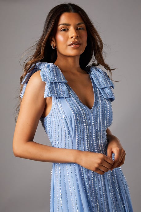 Petite Bow Shoulder Embellished Midi Dress - Image 3