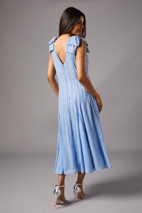 Petite Bow Shoulder Embellished Midi Dress - Image 4