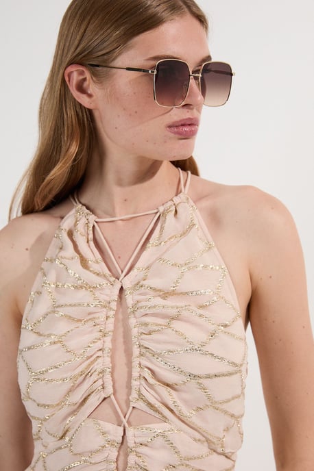 Viscose Metallic Georgette Halter Woven Maxi Dress - Image 2