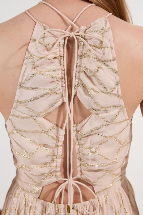 Viscose Metallic Georgette Halter Woven Maxi Dress - Image 3