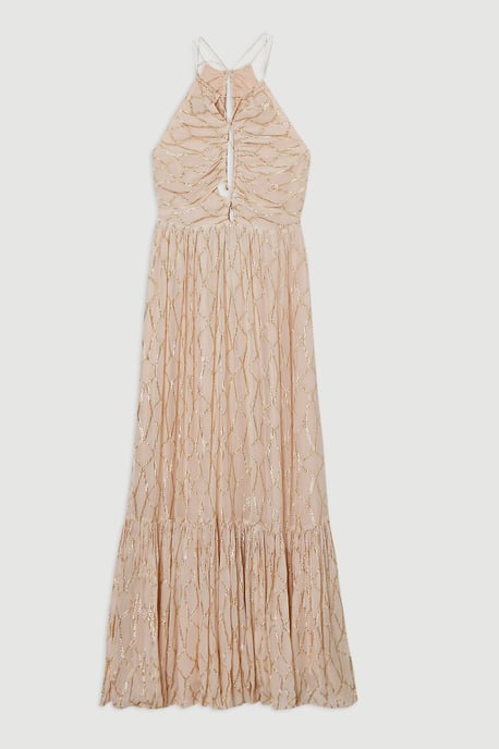 Viscose Metallic Georgette Halter Woven Maxi Dress - Image 4