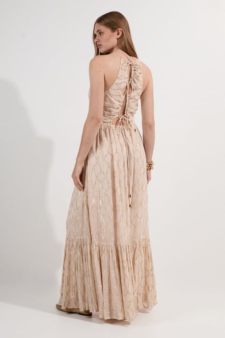 Viscose Metallic Georgette Halter Woven Maxi Dress - Image 5