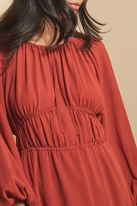 Woven Tie Front Waist Detail Midi Dress - Image 5