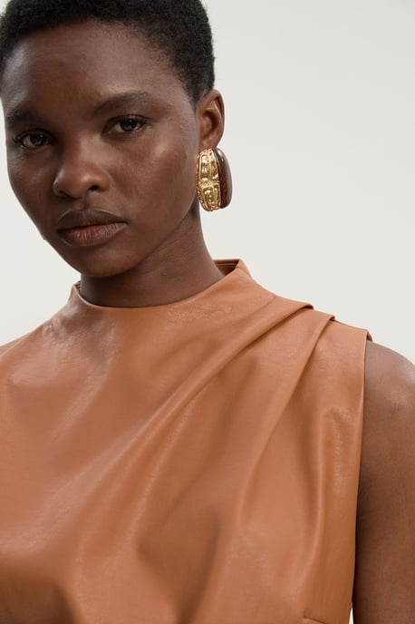 Faux Leather Drape Sleeveless Top - Image 2