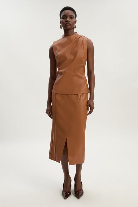 Faux Leather Drape Sleeveless Top - Image 3