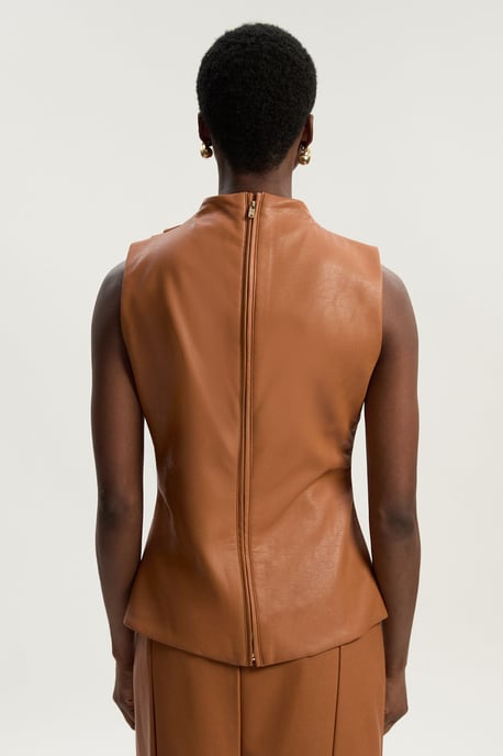 Faux Leather Drape Sleeveless Top - Image 4