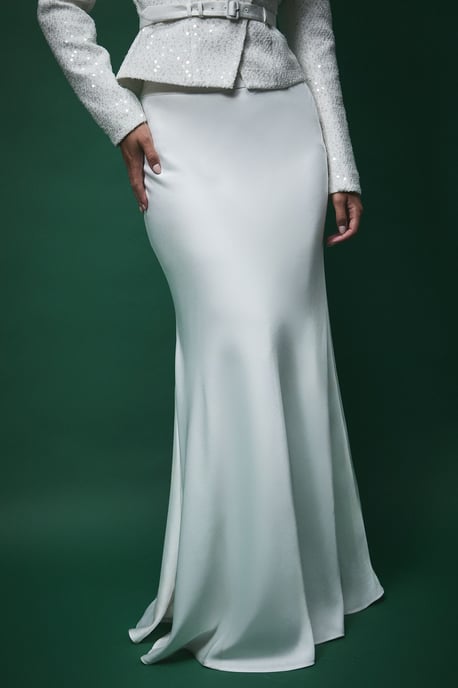 Lisa Tan Satin Bias Cut Maxi Skirt - Image 2