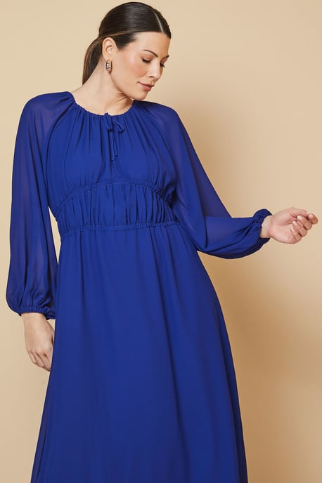 Woven Tie Front Waist Detail Midi Dress - Image 2