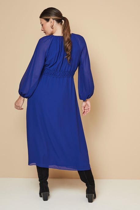 Woven Tie Front Waist Detail Midi Dress - Image 3