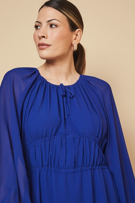 Woven Tie Front Waist Detail Midi Dress - Image 4