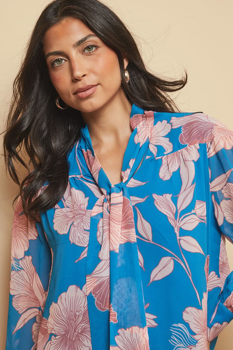 Floral Print Tie Neck Blouse - Image 3