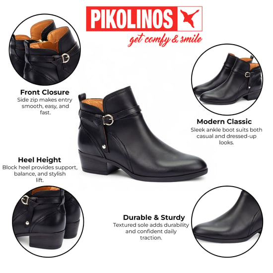 Pikolinos Dam Svarta Läder Ankelboots med Dragkedja och Klack - Daroca - Image 2