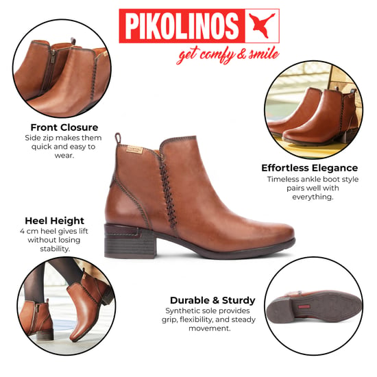 Pikolinos Dames Cuero Bruine Leren Enkellaarsjes met Ritshak - Malaga - Image 2