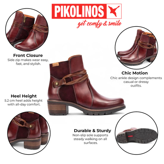 Pikolinos Women’s Arcilla Red Leather Zipped Heel Ankle Boots - San Sebastián - Image 2