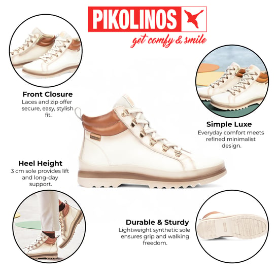 Pikolinos Women’s Nata White Leather Ankle Trainers Boots - Vigo - Image 2