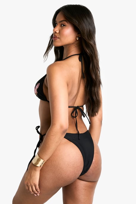 Butterfly Embellished Triangle Bikini Top & Tie Side Bikini Bottoms Set - Image 2