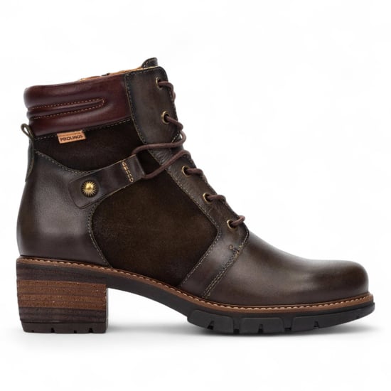Pikolinos Dames Forest Brown Leren Enkellaarsjes met Rits en Veterhak - San Sebastián - Image 1