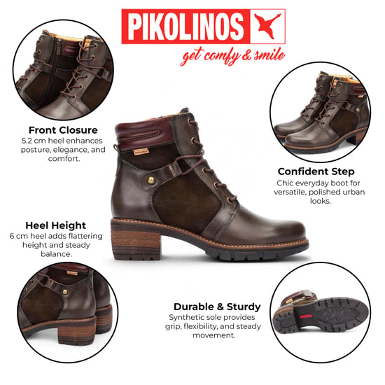 Pikolinos Dames Forest Brown Leren Enkellaarsjes met Rits en Veterhak - San Sebastián - Image 2