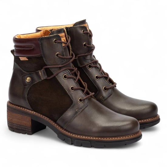 Pikolinos Dames Forest Brown Leren Enkellaarsjes met Rits en Veterhak - San Sebastián - Image 3