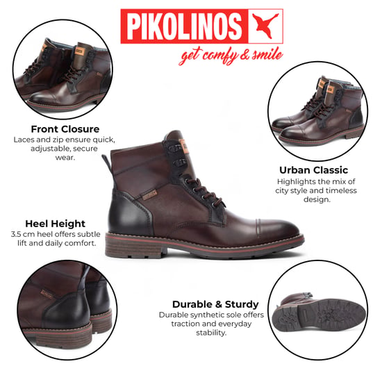Pikolinos Heren Olmo Bruine Leren Enkellaarsjes met Rits en Vetersluiting - York - Image 2