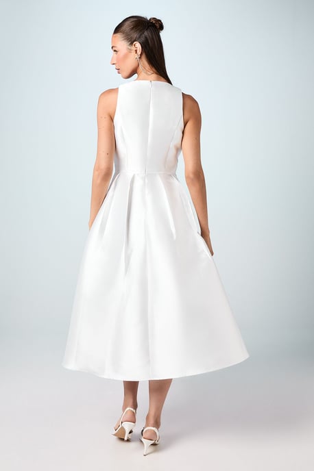 Plunge Neck Bow Waist Midi Dress With Pockets - Image 3