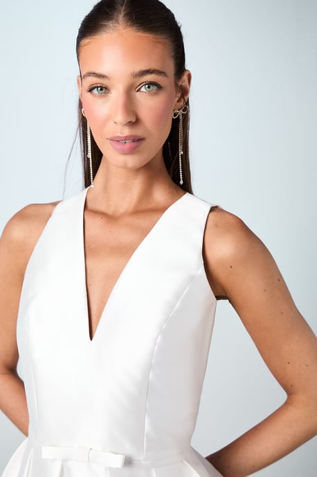 Plunge Neck Bow Waist Midi Dress With Pockets - Image 4