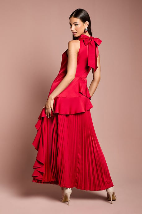 Sleeveless Ruffle Pleat Satin Back Crepe Dress - Image 4