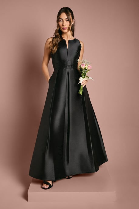 Twill Notch Neck Neck Fit And Flare Bridesmaids Dress - Image 1