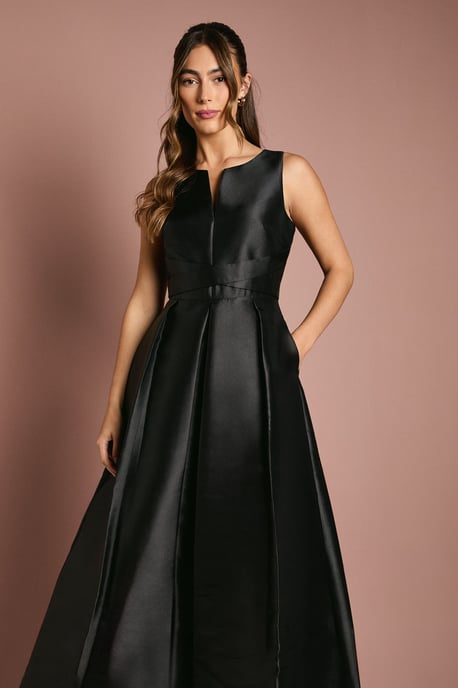 Twill Notch Neck Neck Fit And Flare Bridesmaids Dress - Image 2