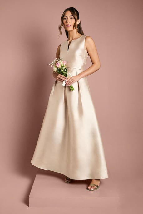 Twill Notch Neck Neck Fit And Flare Bridesmaids Dress - Image 1