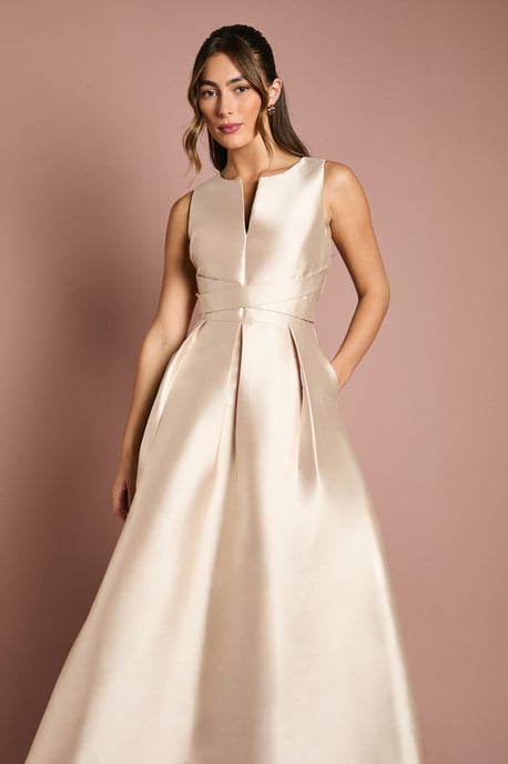 Twill Notch Neck Neck Fit And Flare Bridesmaids Dress - Image 2