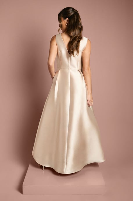 Twill Notch Neck Neck Fit And Flare Bridesmaids Dress - Image 3