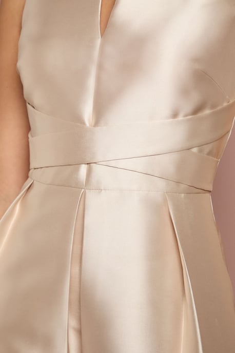 Twill Notch Neck Neck Fit And Flare Bridesmaids Dress - Image 5