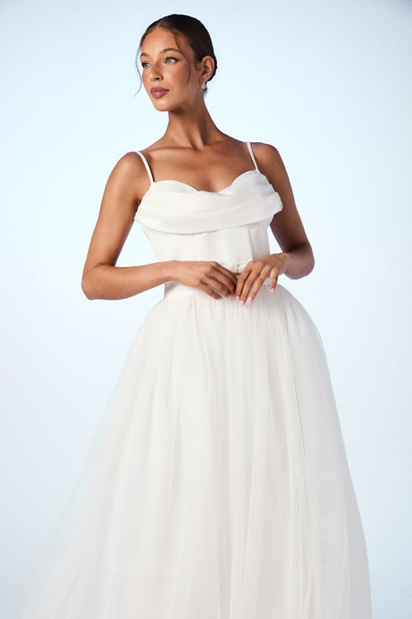 Cowl Neck Corset Satin Wedding Dress - Image 2