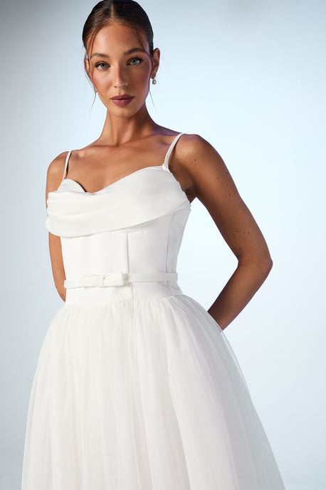 Cowl Neck Corset Satin Wedding Dress - Image 4