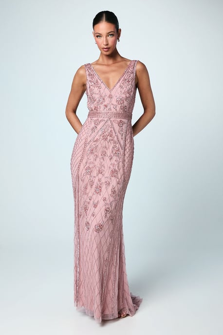 Plunge Floral Embellished Bridesmaids Dress - Image 1