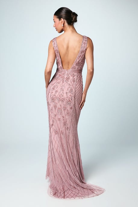 Plunge Floral Embellished Bridesmaids Dress - Image 3