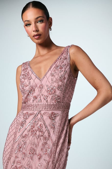 Plunge Floral Embellished Bridesmaids Dress - Image 4