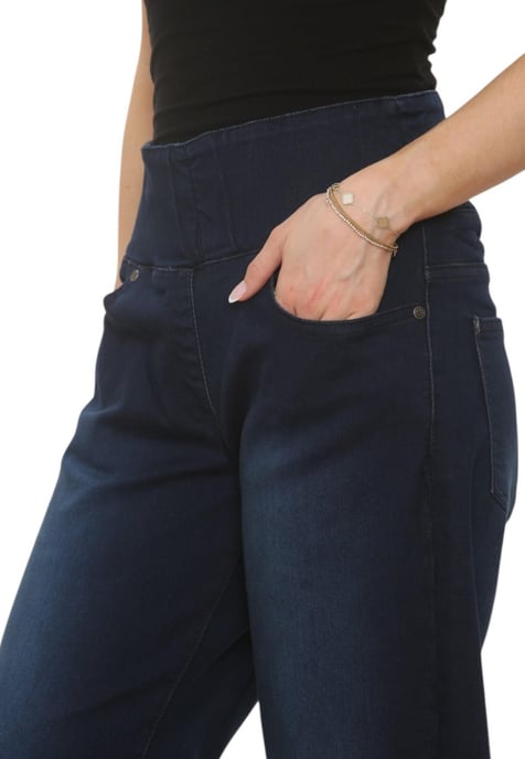 MYT Womens Tummy Control Wide Leg Jeans in Dark Stonewash - Image 3