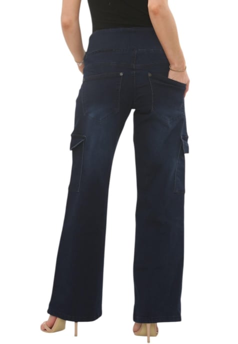 MYT Womens Tummy Control Wide Leg Cargo Jeans in Dark Stonewash - Image 3