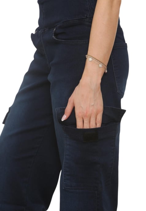 MYT Womens Tummy Control Wide Leg Cargo Jeans in Dark Stonewash - Image 5